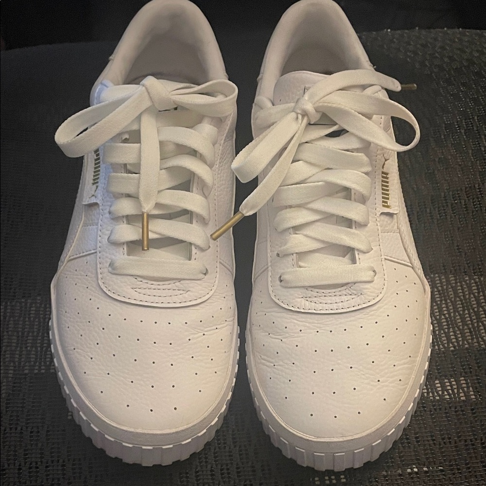 Puma ladies White Leather Sneakers with Gold Details - Size 10.5